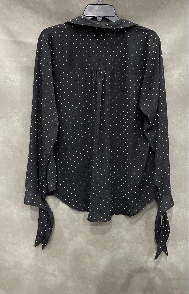 Worthington Women's Black Polkadot Button Up Tie Sleeve Blouse Size L