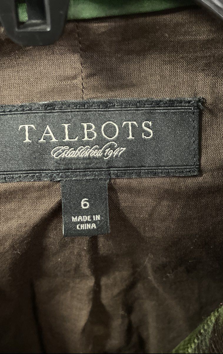 Talbots Women's Green Brown Damask Floral Corduroy Jacket Blazer Sz 6