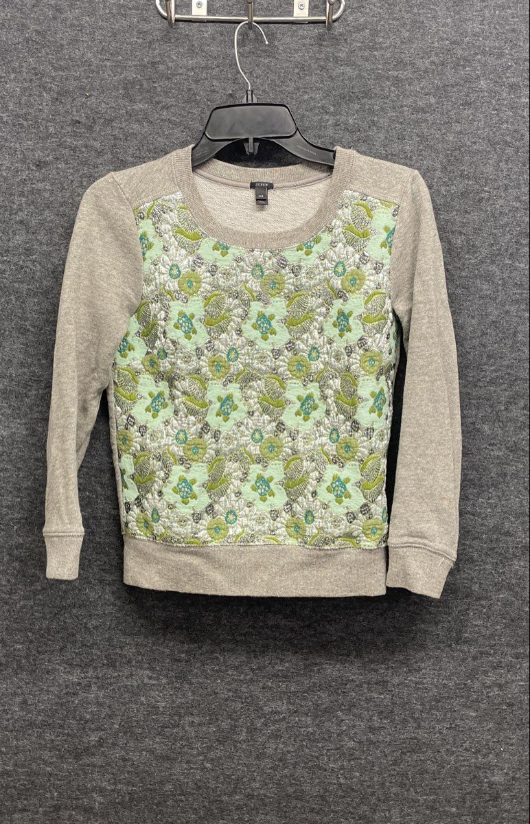 J.Crew Women's Gray Embroidered Floral Quilted Front Sweatshirt Sz XXS