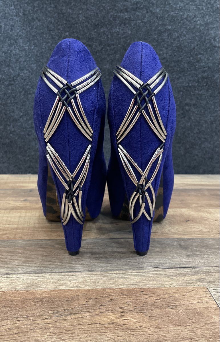 Bettie Page Purple Suede Platform High Heel Pumps Leopard Sole Size 9