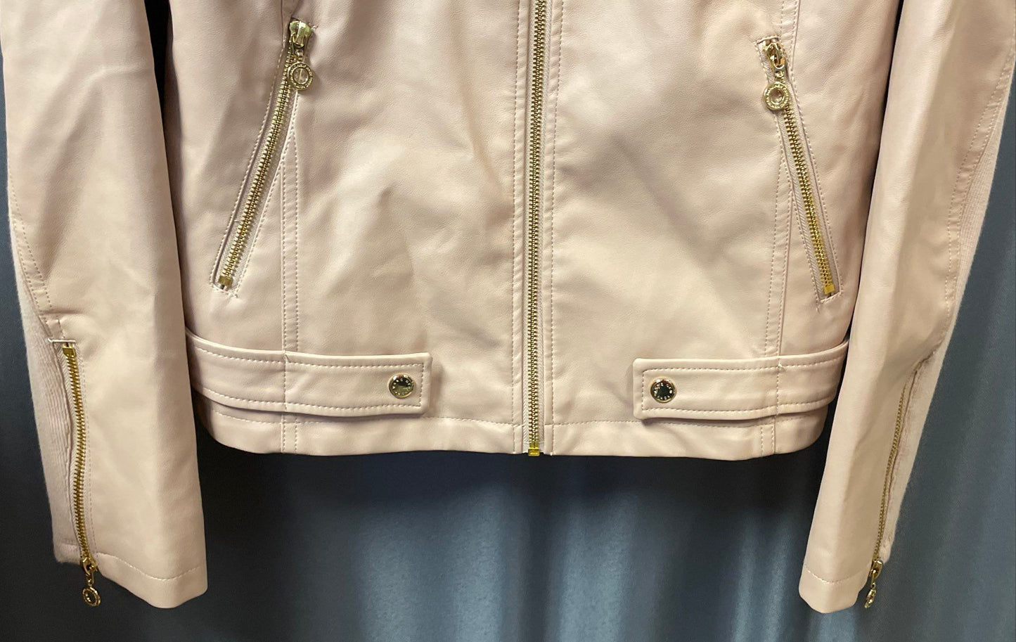 Marc New York Andrew Marc Women's Champagne Faux Leather Moto Jacket NWT Sz L