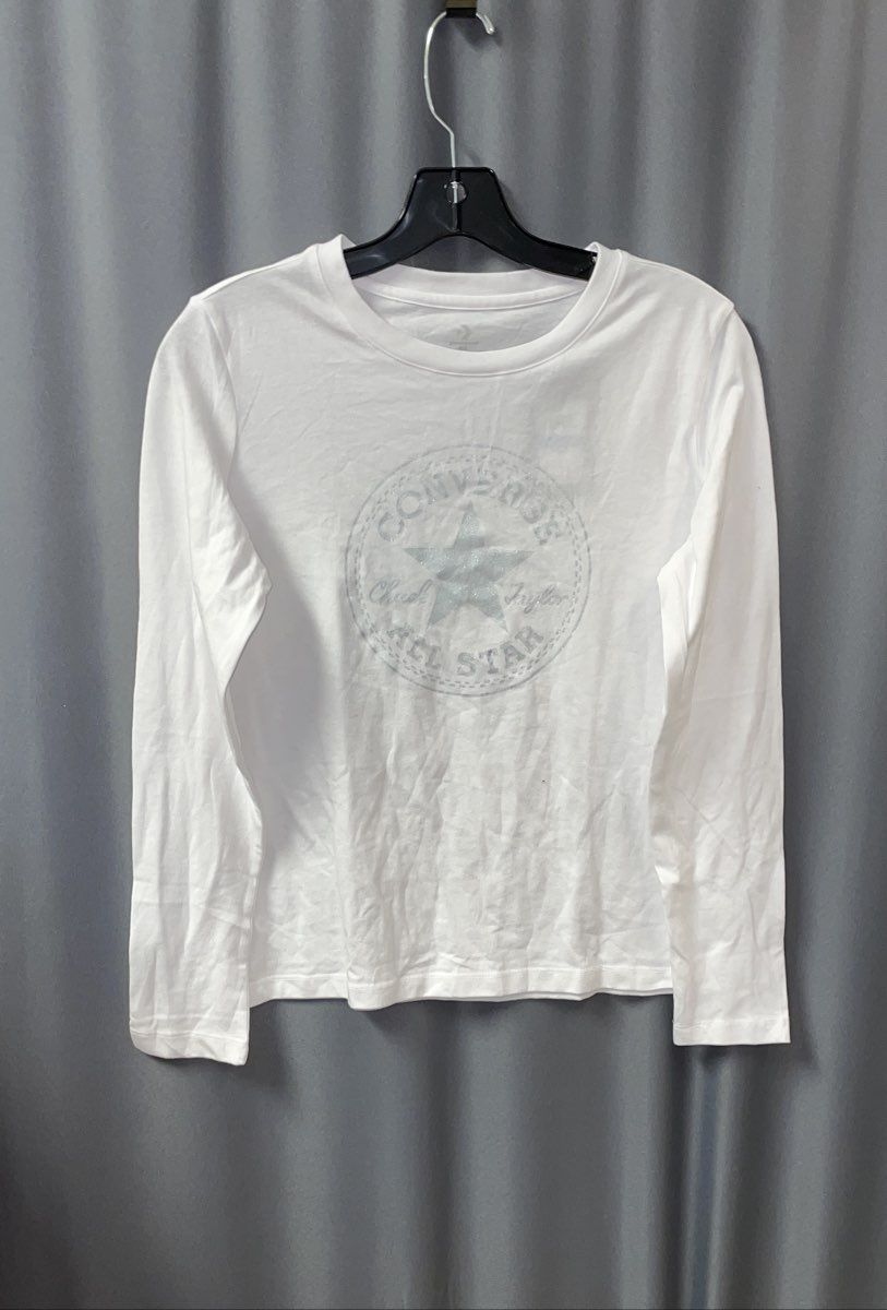 Converse Boys' White Chuck Taylor All Star Logo Long Sleeve T-Shirt Size XL