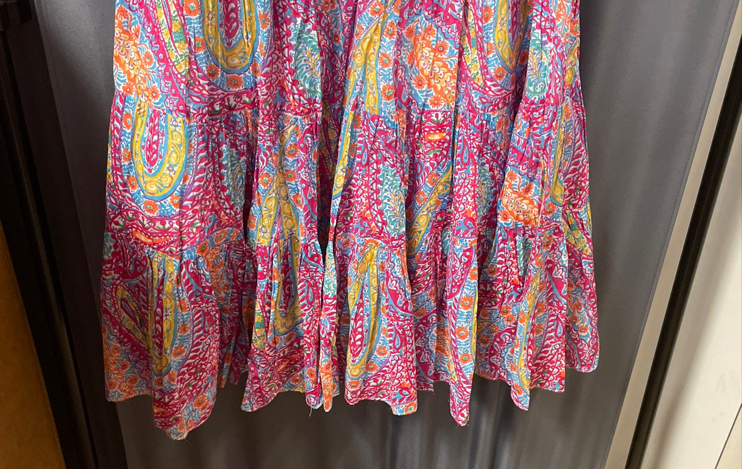 Lauren Ralph Lauren Women's Pink Paisley Floral Tiered Cotton Maxi Skirt Sz S