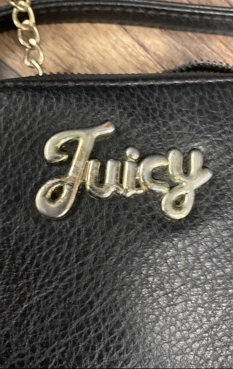 Juicy Couture Black Pebbled Faux Leather Cellie Crossbody Phone Bag Gold Tone