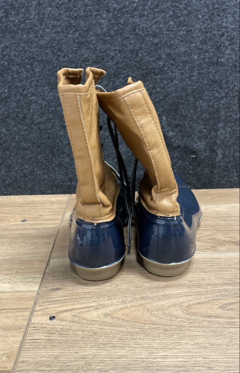 Navy Blue & Tan Duck Boots Waterproof Rain Snow Lace Up Size 10