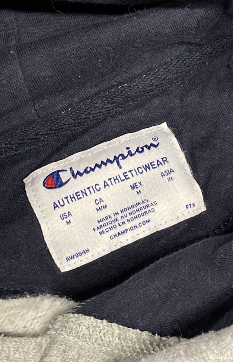 Champion Men's Hoodie Heather Grey All Over Script Logo Print Size M