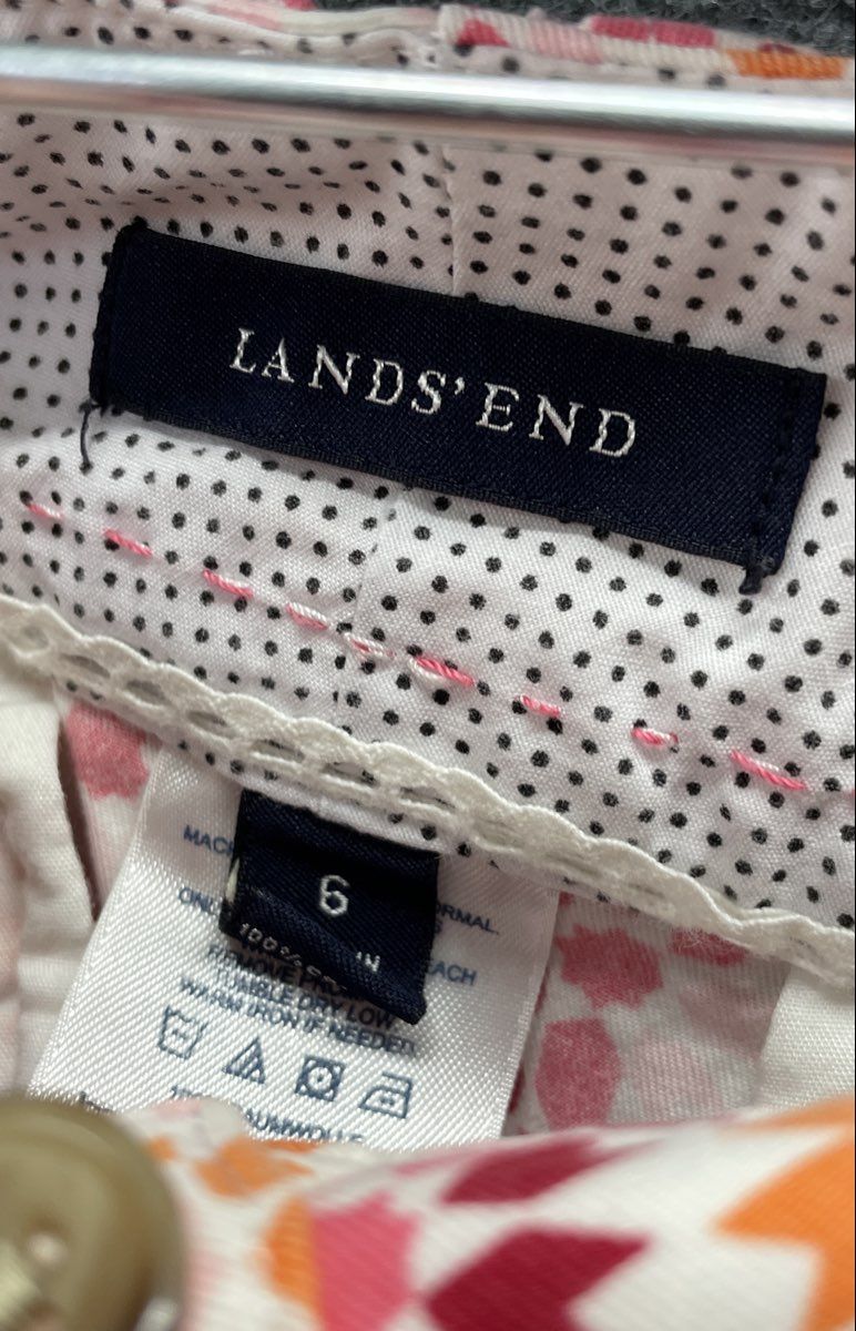 Land's End Women's Shorts Pink Orange Geometric Medallion Cotton Cuffed Size 6