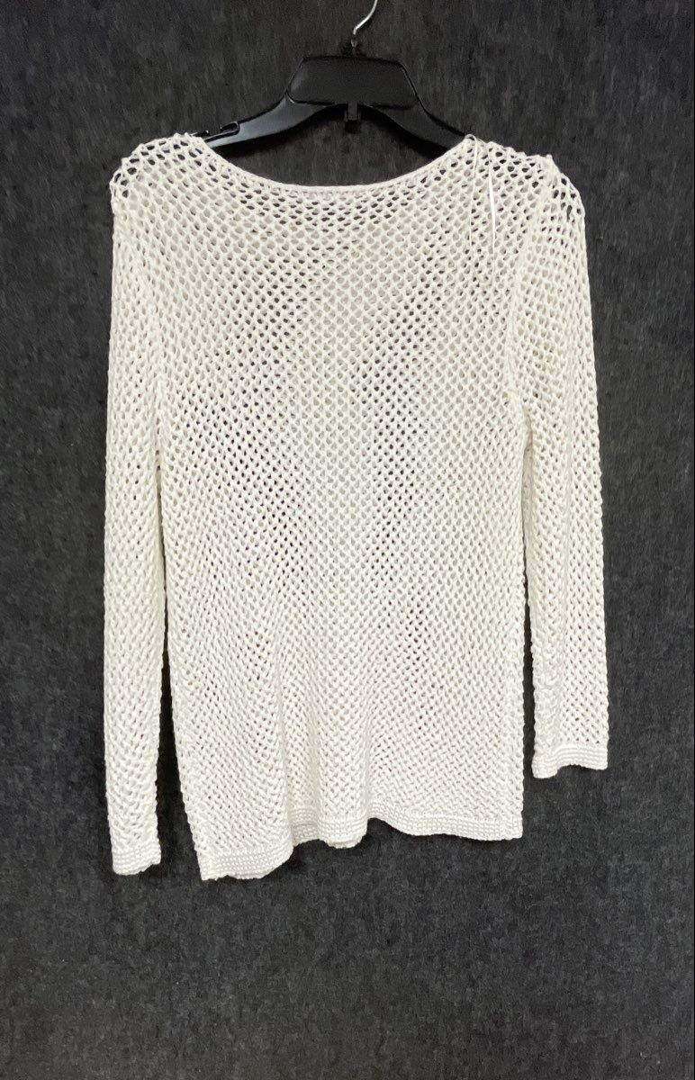 Ann Taylor Factory Women's White Open Knit Crochet Long Sleeve Sweater Size M