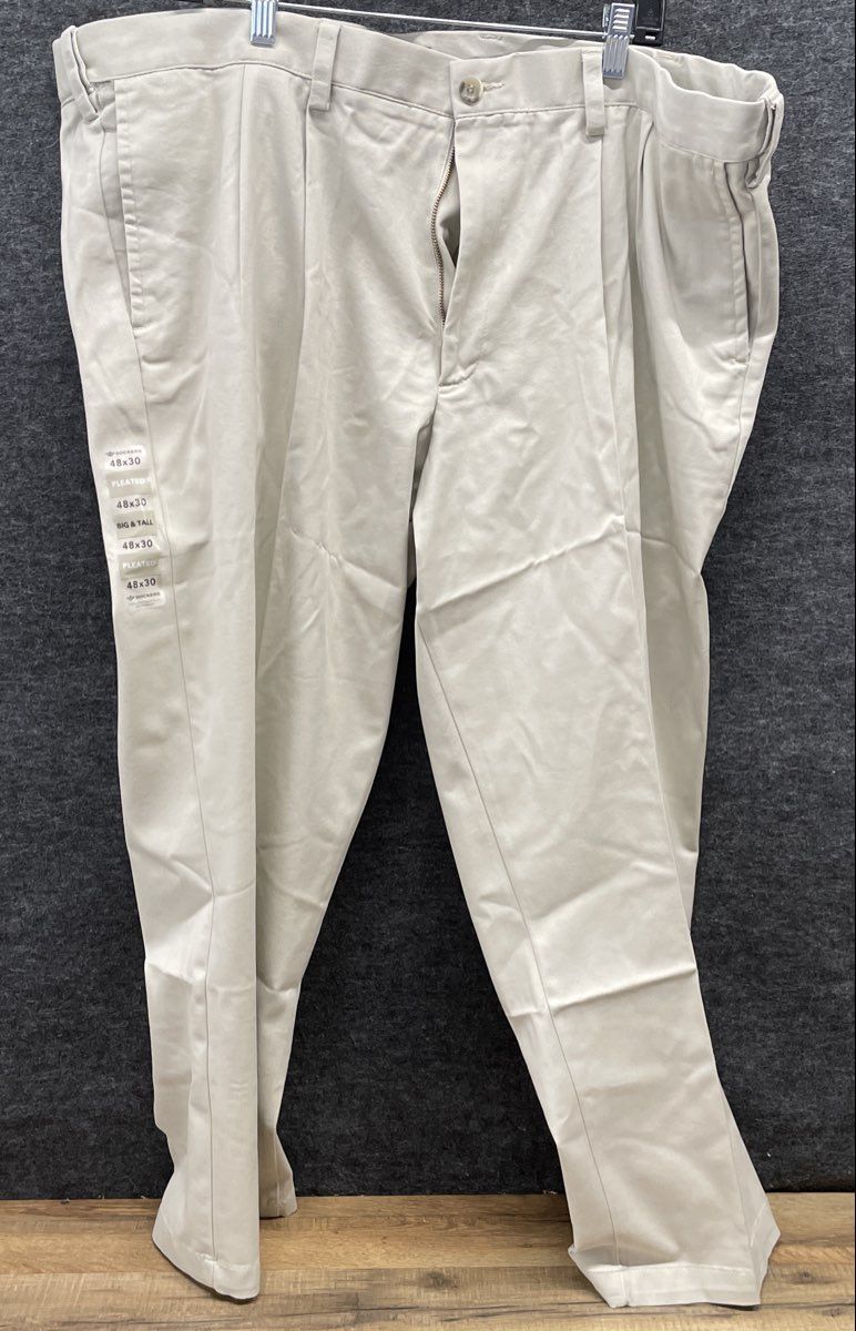Dockers Men's Grey Easy Khaki Pleated Big & Tall Dress Pants Sz 48x30 NWT