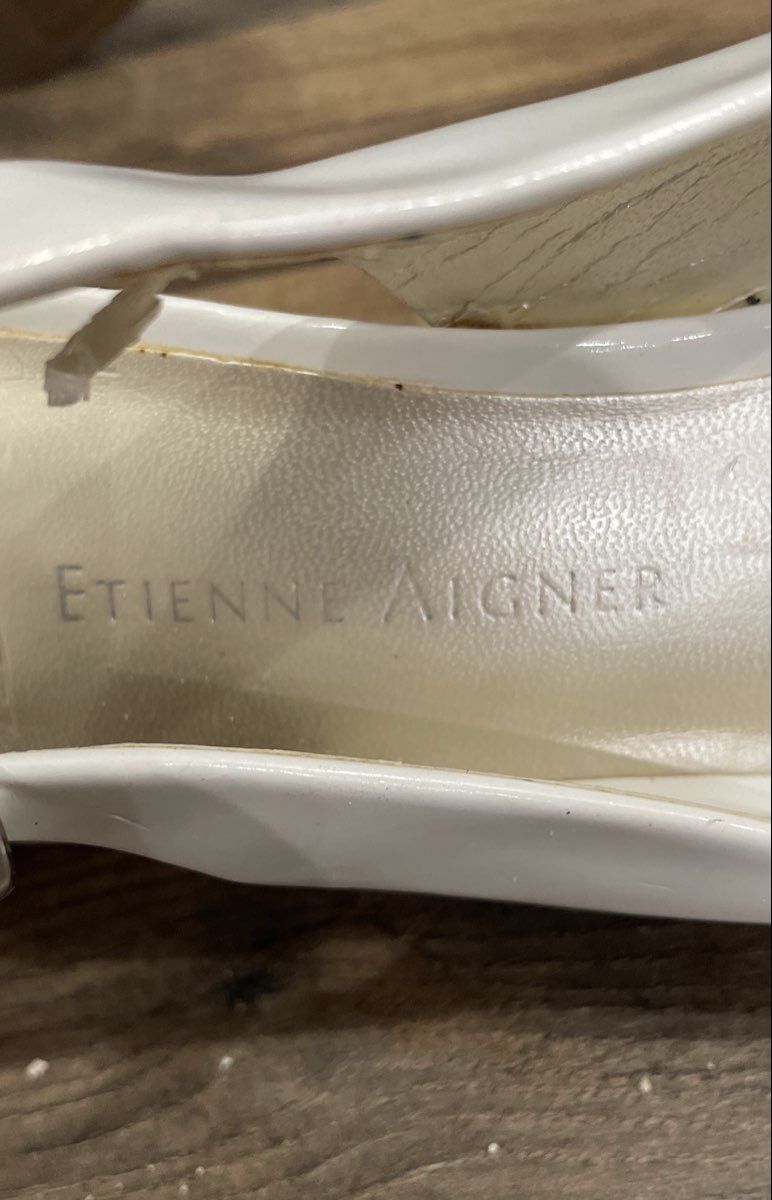 Etienne Aigner White Peep Toe Slingback Heels Women's Size 7.5