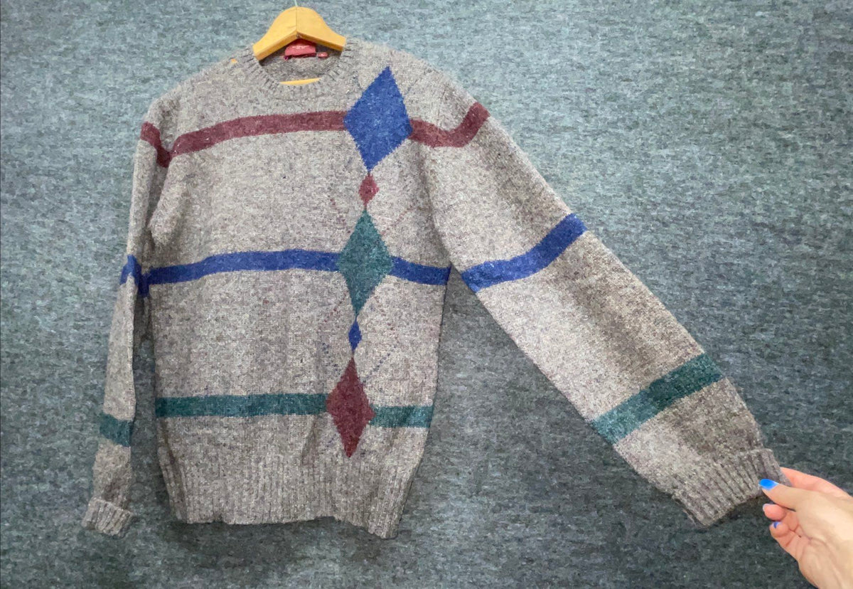 Vintage 90s Chaps Ralph Lauren Men's Brown Shetland Wool Argyle Sweater Sz L