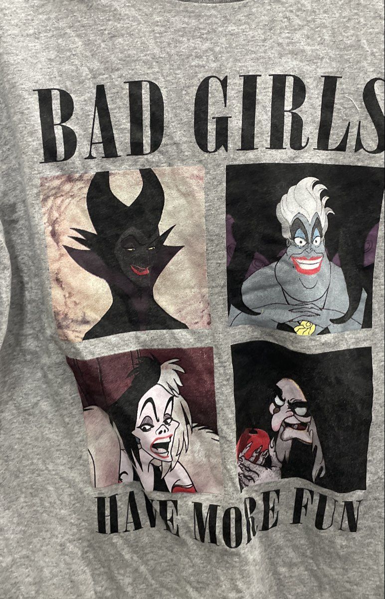 Disney Villains Women's Gray Bad Girls Have More Fun Graphic T-Shirt Size L