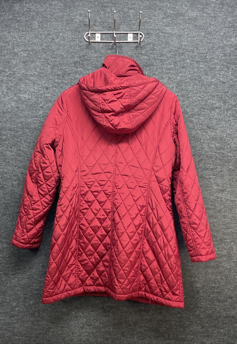Michael Kors Women's Burgundy Diamond Quilted Jacket Detachable Hood Sz L