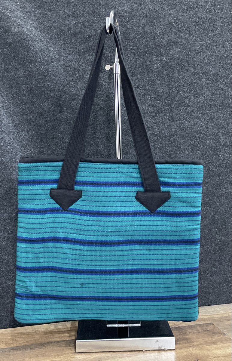 Vintage Ruth Y Nohemi Green Striped Embroidered World Unity Cotton Tote Bag
