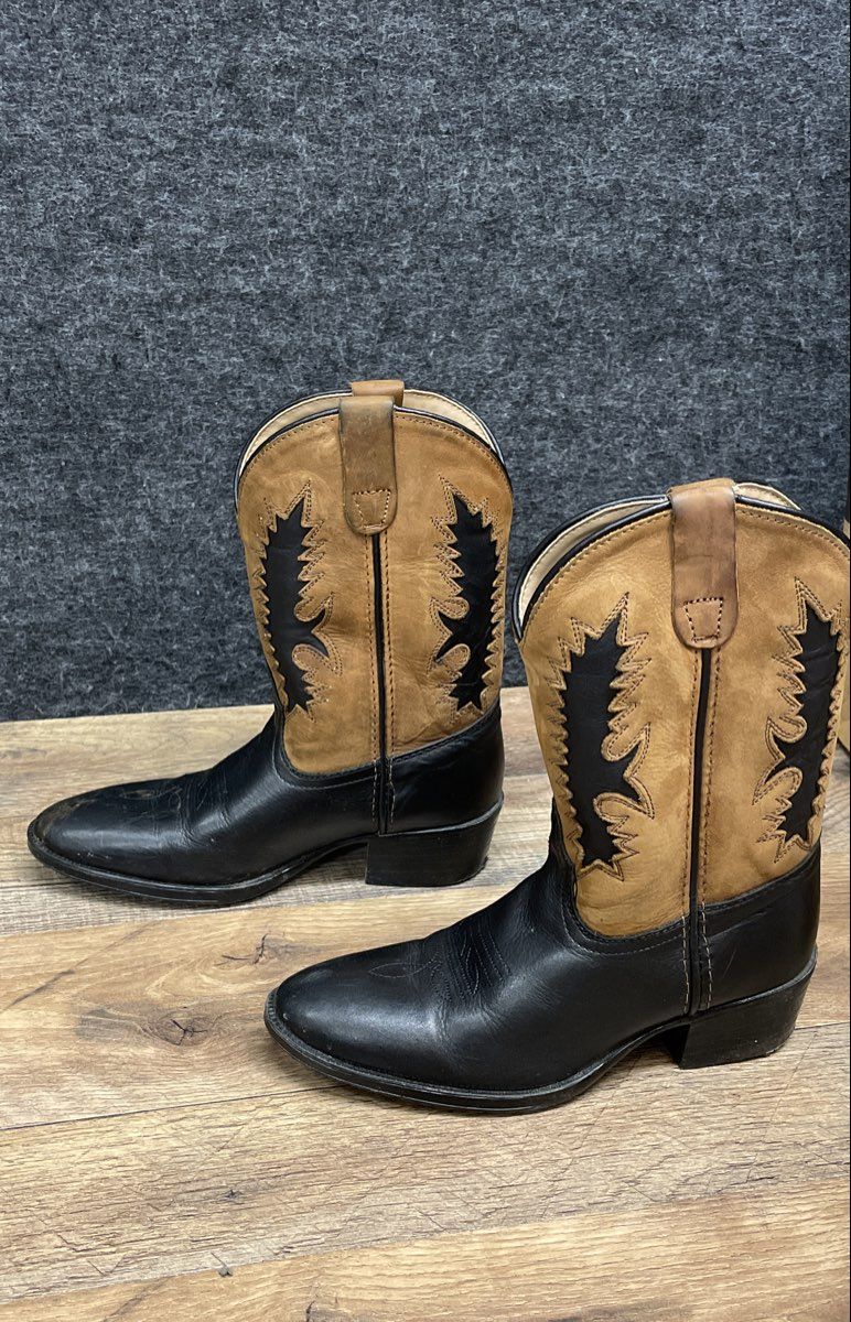 Pocono Western C-1542 Black Brown Leather Cowboy Boots Youth Size 1.5