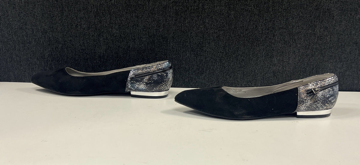 Bellini Novatoo Black Suede Metallic Snakeskin Pointed Toe Flats Size 13W