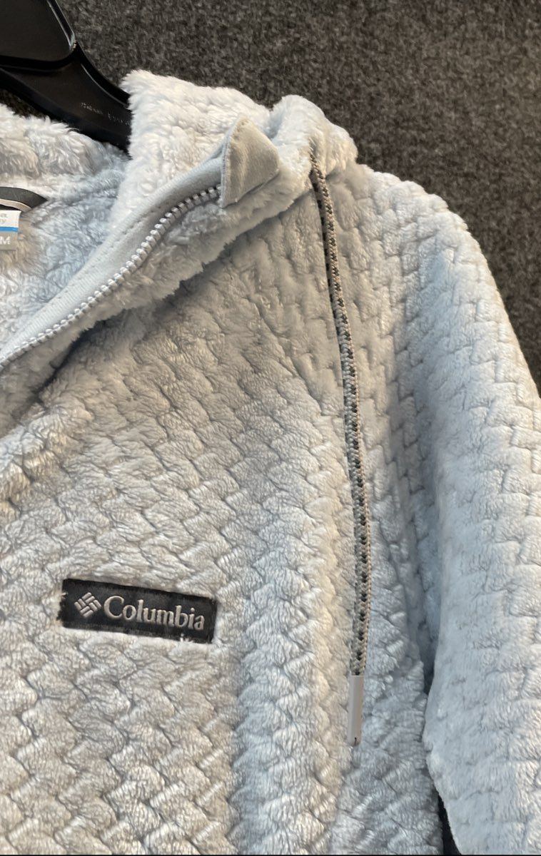Columbia Women's Fire Side II Sherpa Hoodie Light Blue Textured Pullover Sz M