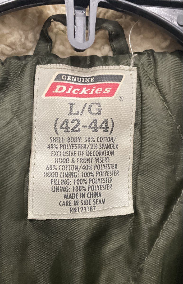 Genuine Dickies Men's Green Hooded Work Jacket Quilted Lined Sherpa Sz L