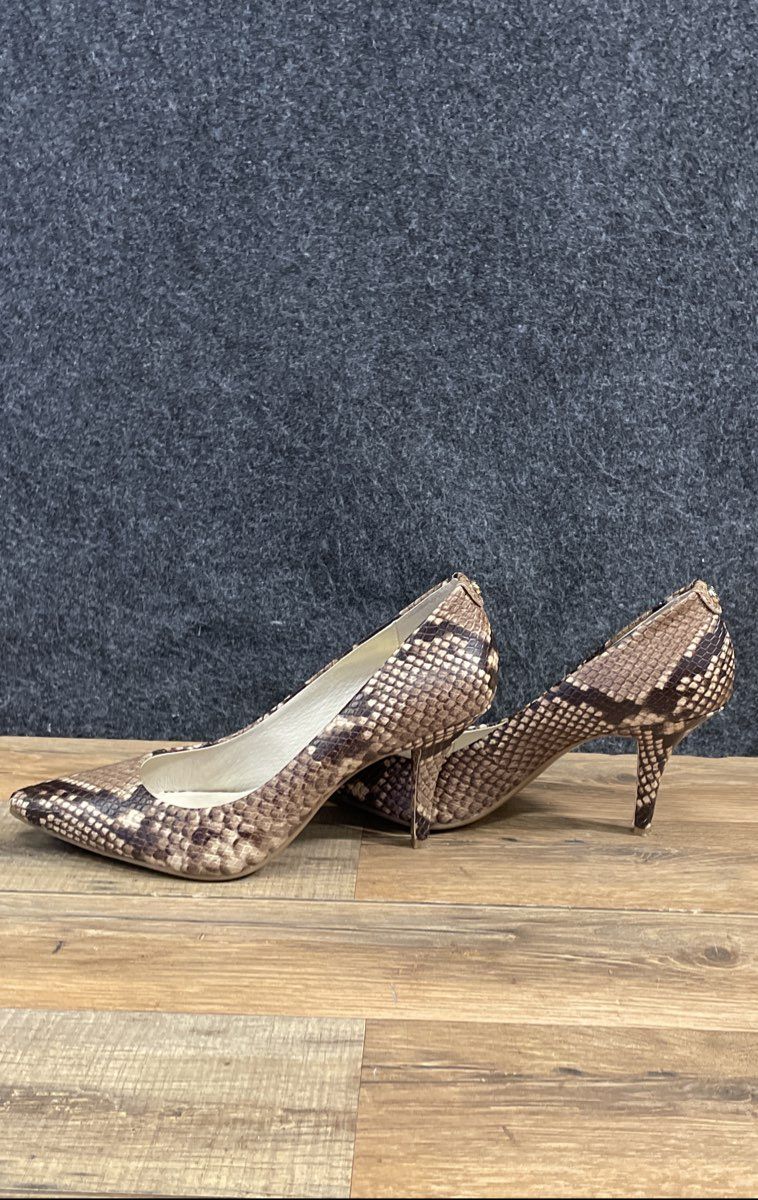 Michael Kors Flex Mid Pumps Snakeskin Embossed Leather Brown Size 7.5