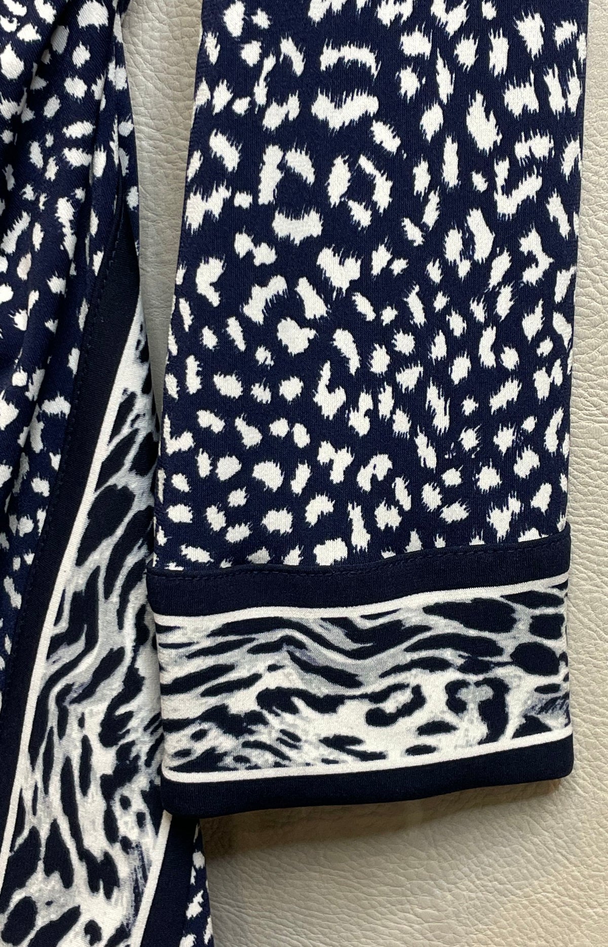 Michael Kors Women's Navy Blue White Animal Print Long Sleeve Dress NWT Sz M
