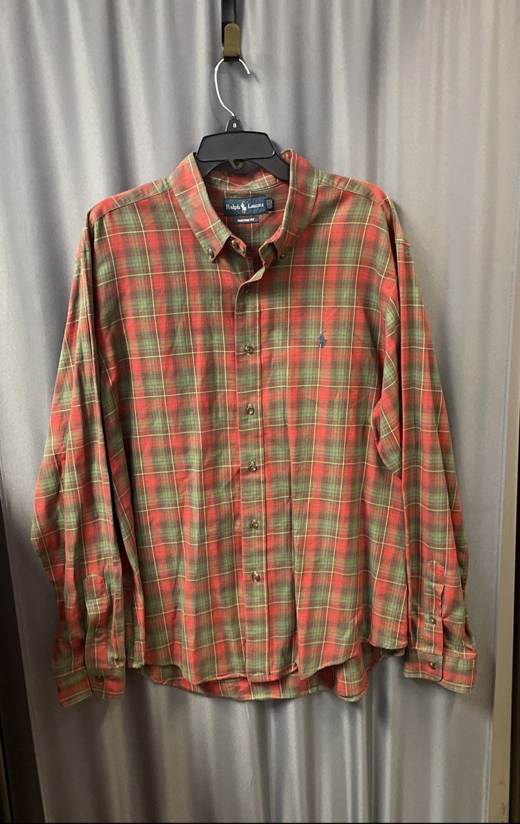 Ralph Lauren Men's Red Green Plaid Custom Fit Long Sleeve Button Down Shirt XXL