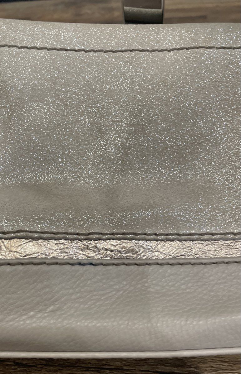 The Sak Light Grey Metallic Pebbled Crossbody Shoulder Bag Adjustable Strap