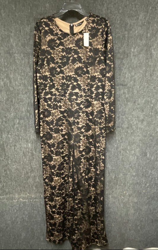 New York & Company Women's Black Gold Floral Lace Long Sleeve Jumpsuit L NWT