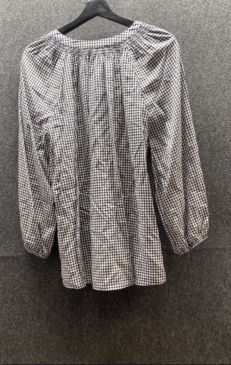 Crown & Ivy Women's Essential Core Peasant Blouse Navy Gingham Size XXL NWT