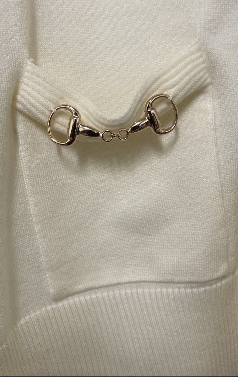 Rain + Rose Women's Cream Knitted Cardigan Ivory Gold Bit Hardware Sz S NWT
