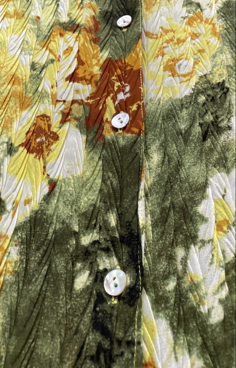 Essentials By Milano Women's Green Yellow Floral Crinkled Pleated Blouse Sz S