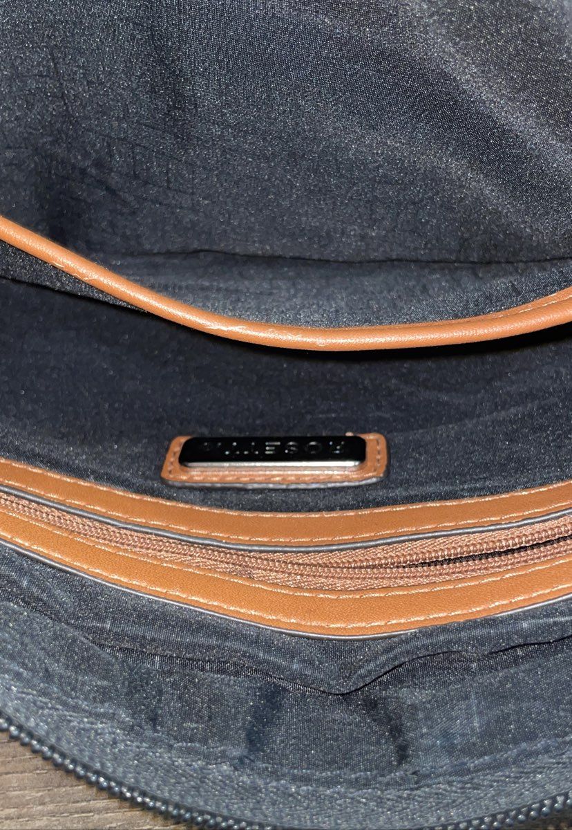 Rosetti Black Pebbled Faux Leather Crossbody Bag Brown Trim Adjustable Strap