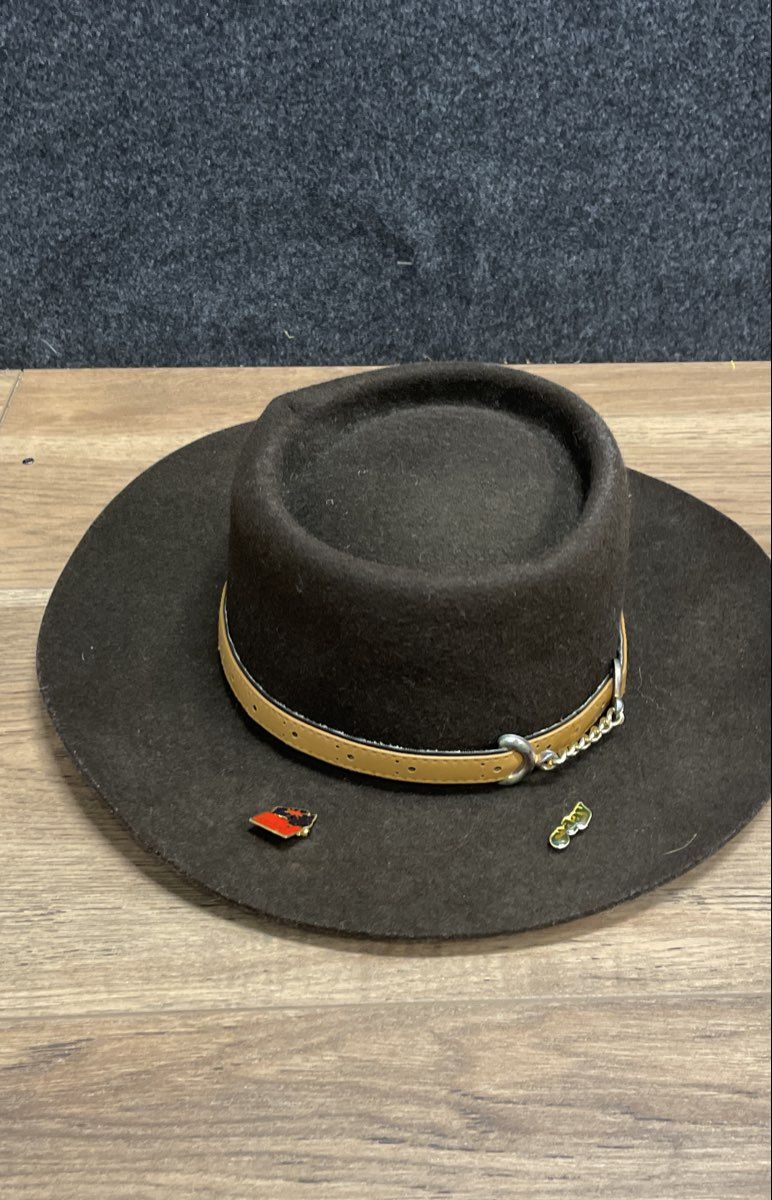 Ambassador Men's Vintage 90s Wool Felt Outback Bush Hat Brown Pins Sz M 57cm