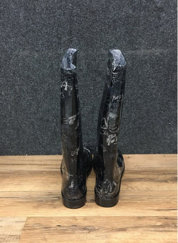 Nicole Miller Rena Black White Graffiti Print Tall Rain Boots Women's Size 11
