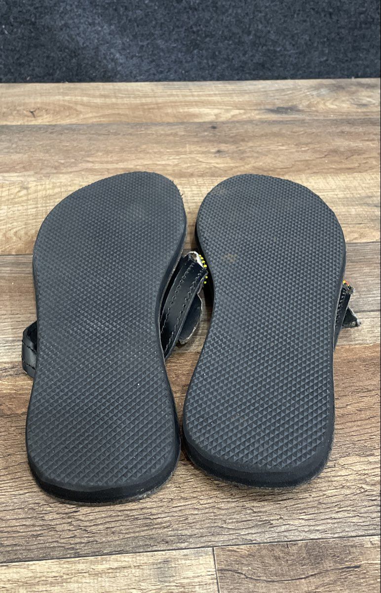 Handmade Beaded Leather Thong Sandals Black Yellow Red Orange Size 40