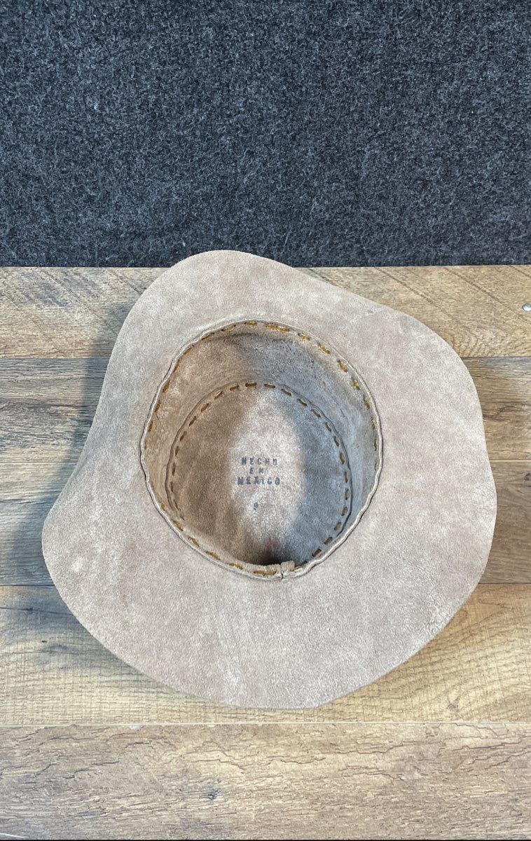 Vintage Hecho en Mexico Tan Suede Western Bolero Hat Leather Laced Sz M