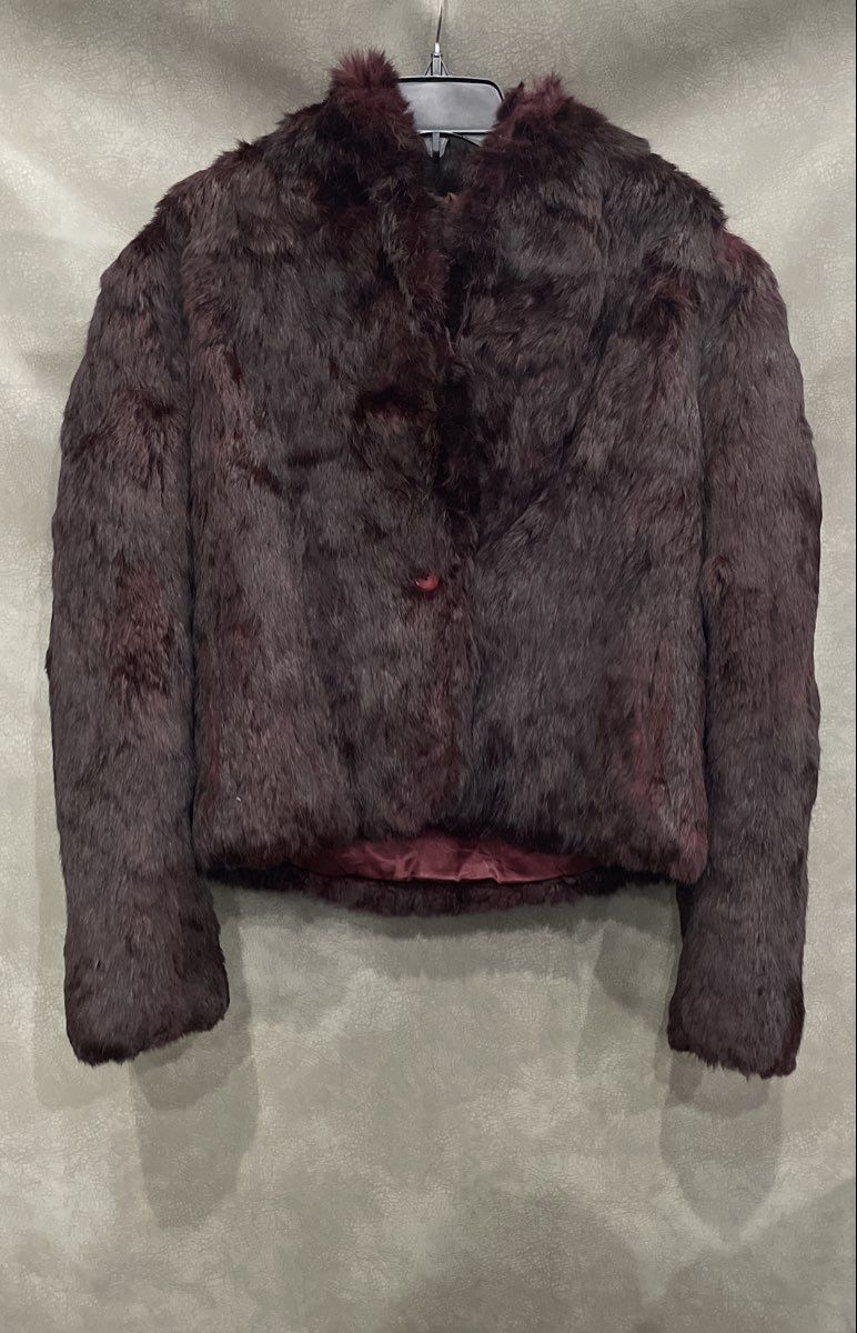 Vintage Niki Women's Burgundy Real Fur Coat Rayon Lining Made in HK Sz L