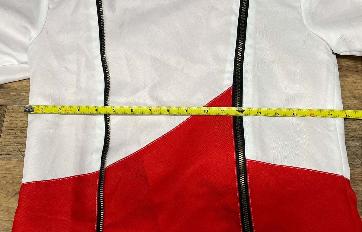 White Red Asymmetrical Zip Hooded Cosplay Tailcoat Jacket Silver Crest Buttons