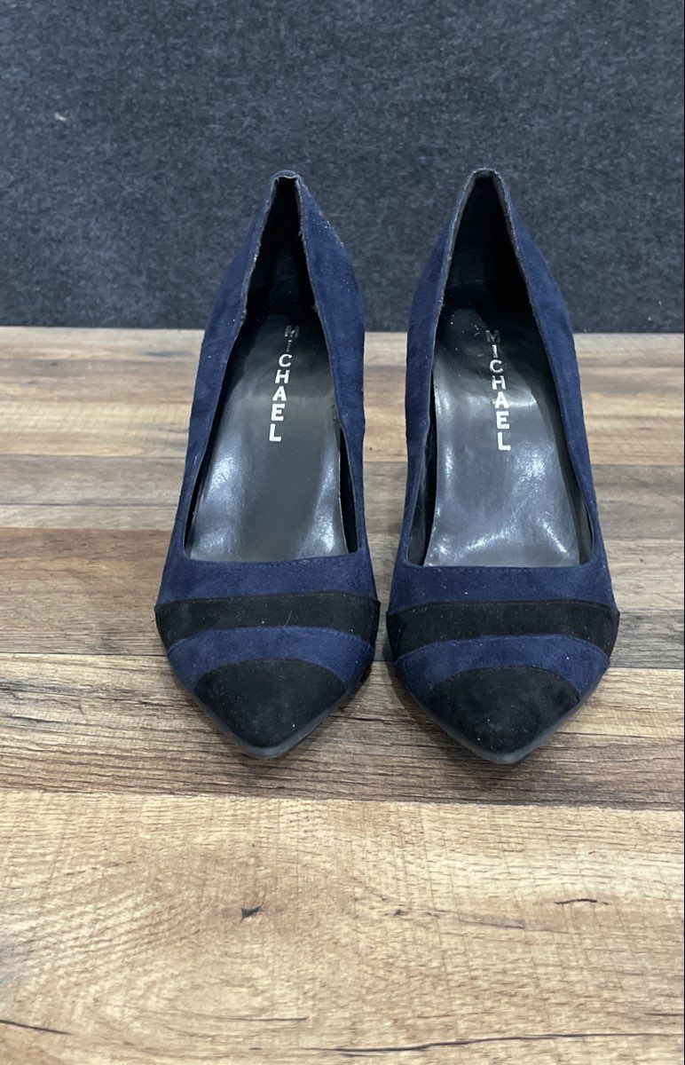 Michael Gracelyn Navy Blue Black Striped Pointed Toe Pumps Size 7.5
