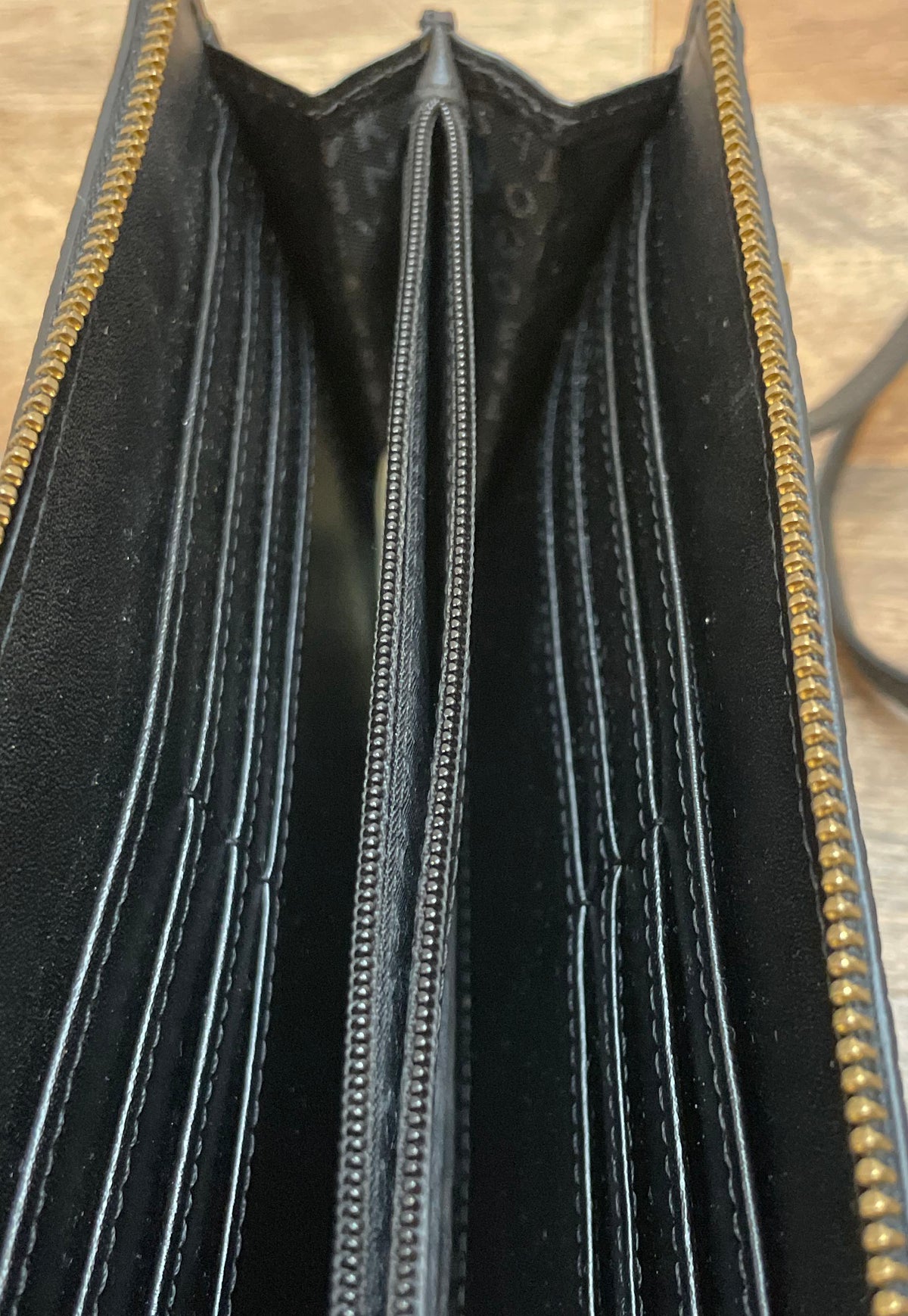 Kate Spade Black Pebbled Leather Wallet on Chain Crossbody Bag Gold Hardware