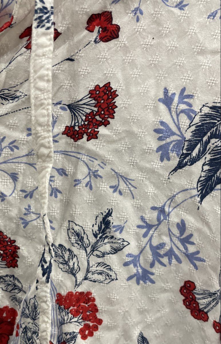 M&S Collection Women's White Floral V-Neck Tie 3/4 Sleeve Blouse Sz 16
