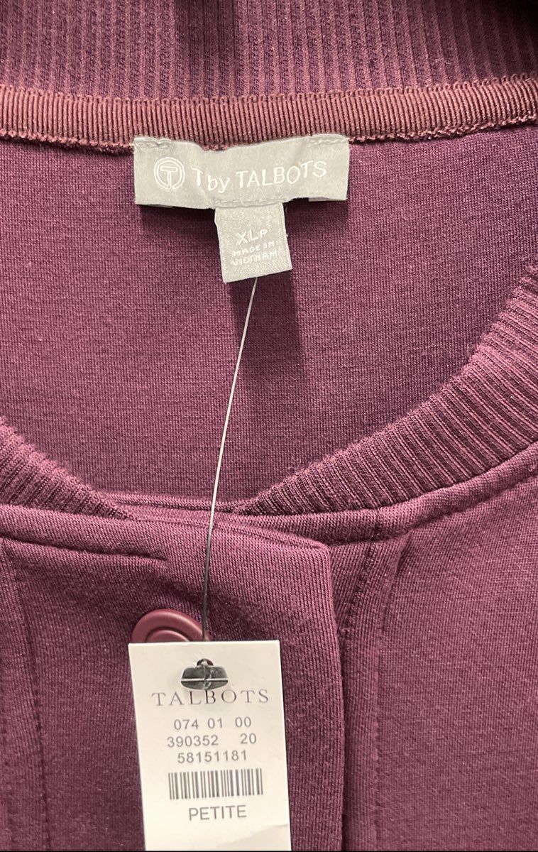 T by Talbots Women's Purple Snap Front Bomber Jacket Modal Scuba Knit NWT XLP