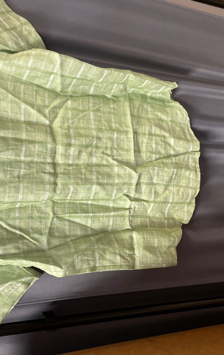Perry Ellis Men's Green Principles Tendril Plaid Linen Blend Shirt NWT L
