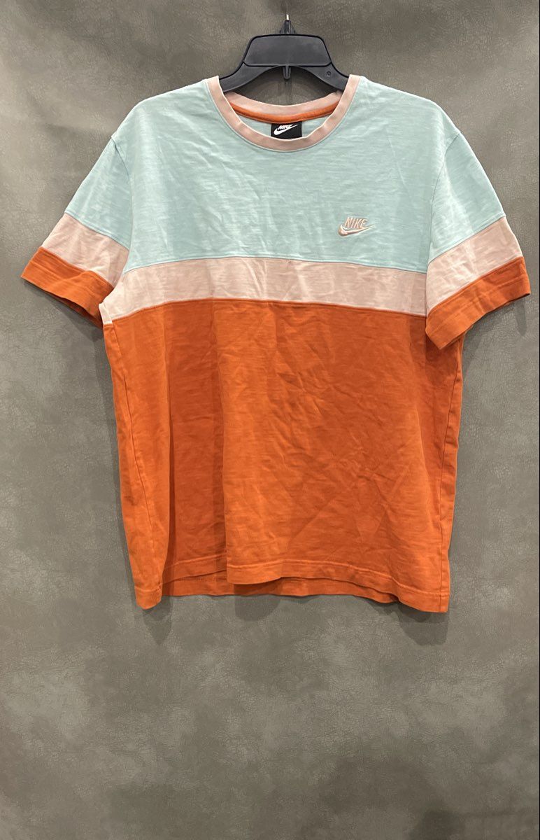 Nike Men's Colorblock Short Sleeve Cotton T-Shirt Orange Blue Tan Sz L
