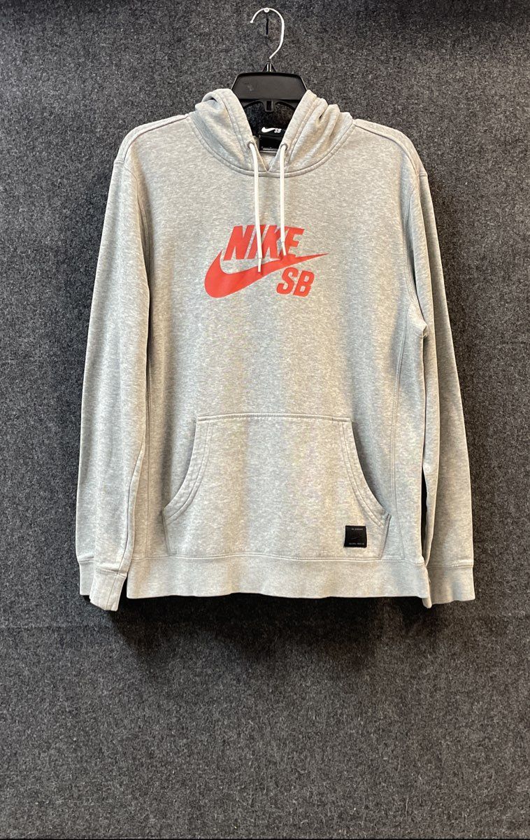 Nike SB Men's Pullover Hoodie Heather Gray Orange Logo Kangaroo Pocket Sz M