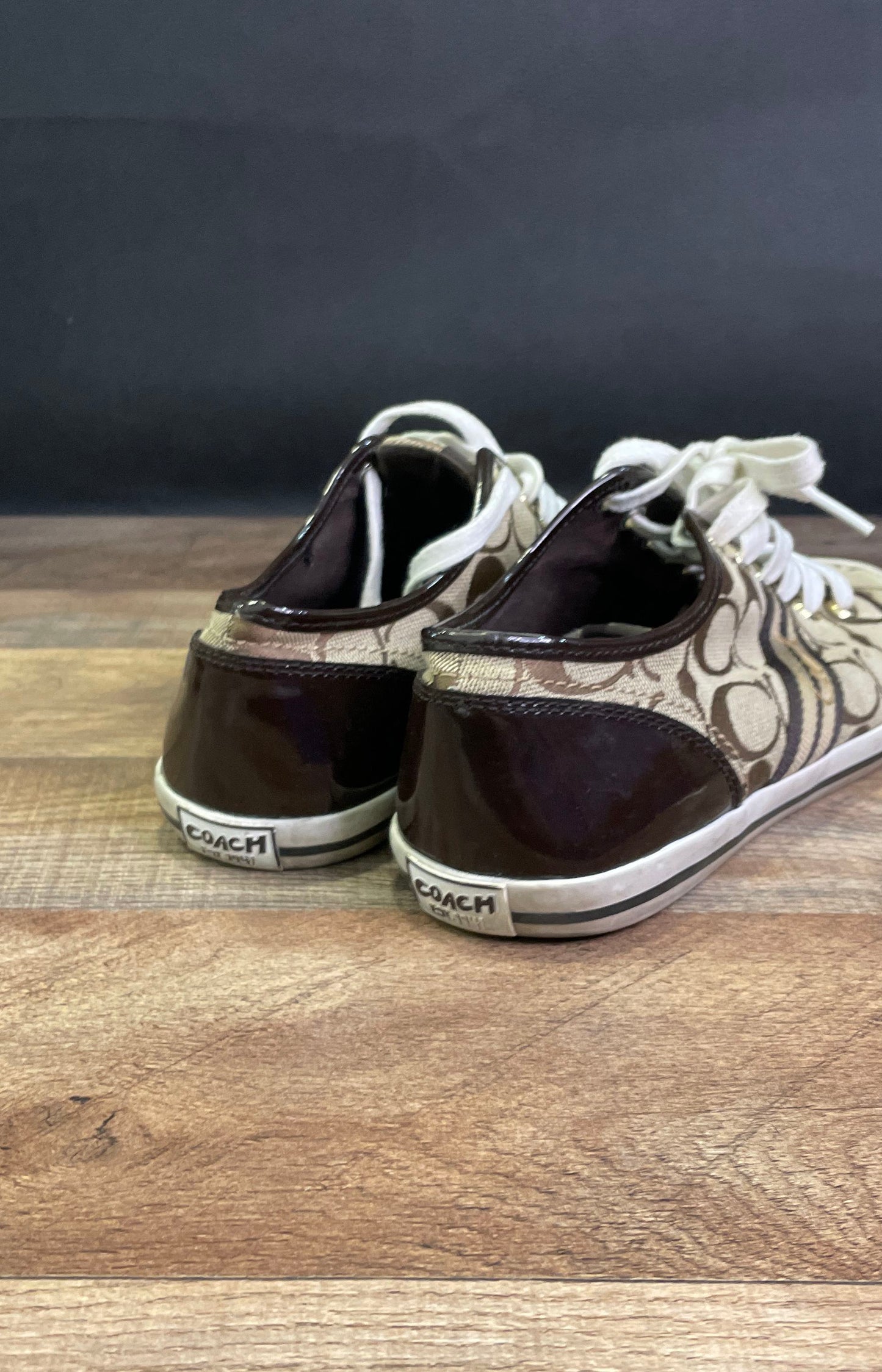 Coach Barrett Signature Jacquard Khaki Brown Low Top Sneakers Women's Size 9B