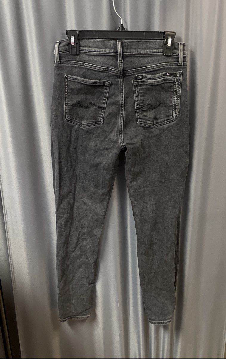 7 For All Mankind Women's Black Skinny Jeans Washed Embellished Pockets Sz 29