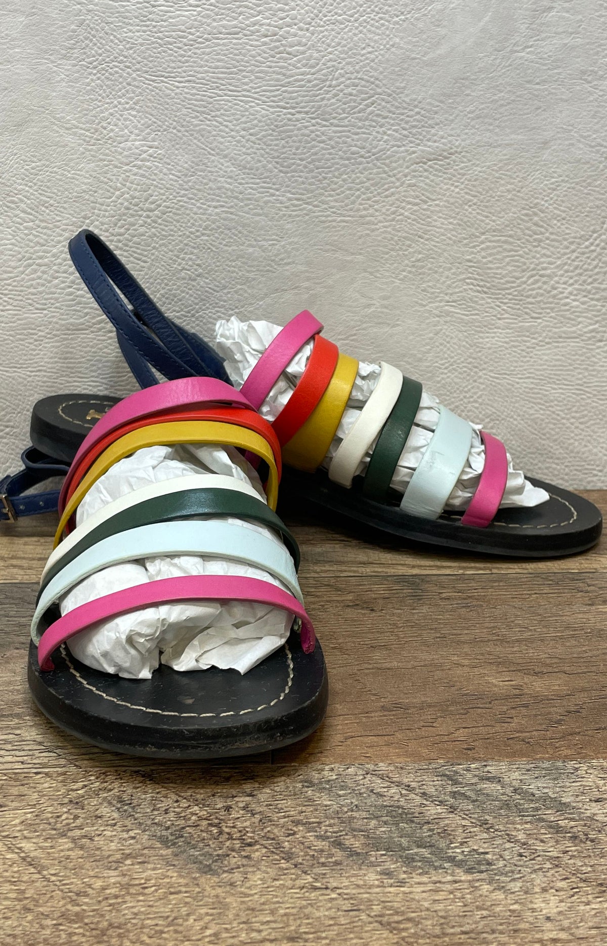Tory Burch Multicolor Strappy Leather Slingback Flat Sandals Size 5.5M