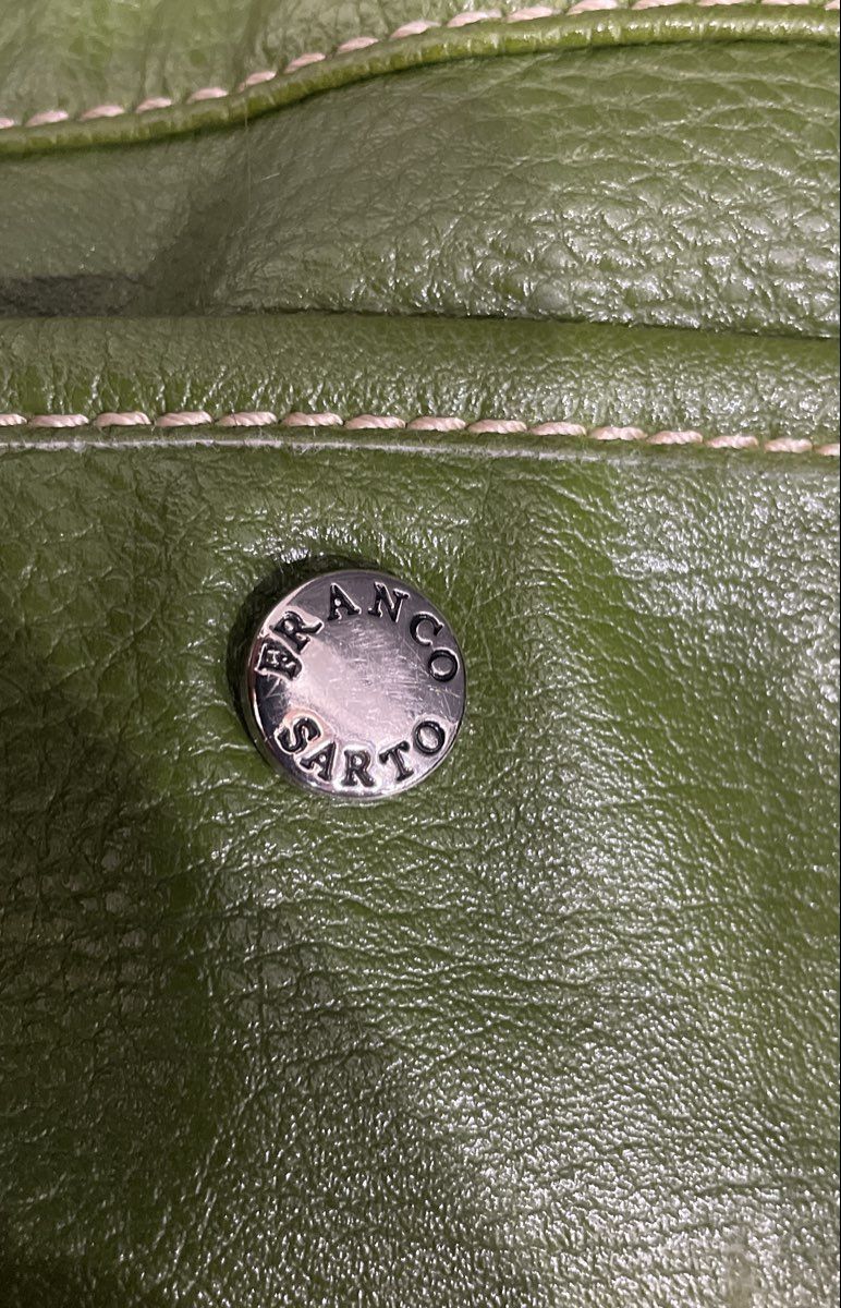 Franco Sarto Green Leather Crossbody Messenger Bag Silver Hardware Multi-Pocket