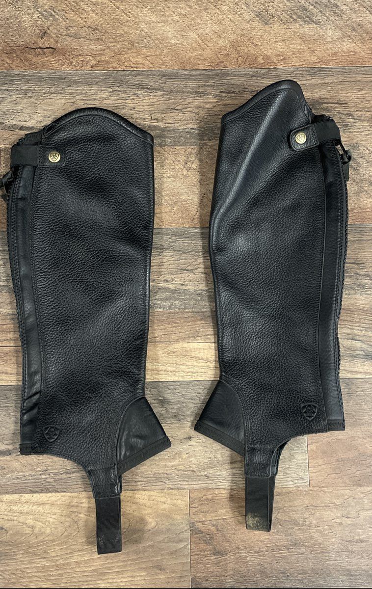 Ariat Concord Chap Black Leather Equestrian Half Chaps Size MS