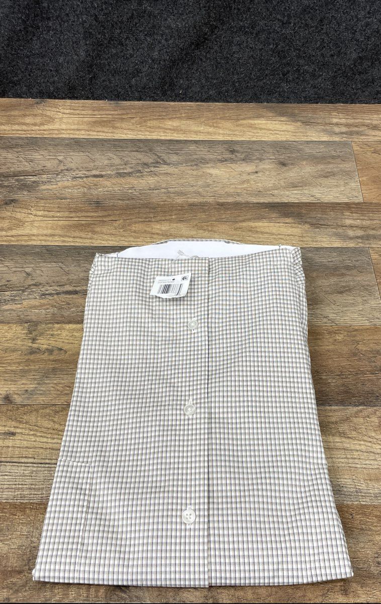 Van Heusen Men's Dress Shirt Tan Black White Check Stain Shield Big Fit NWT 19